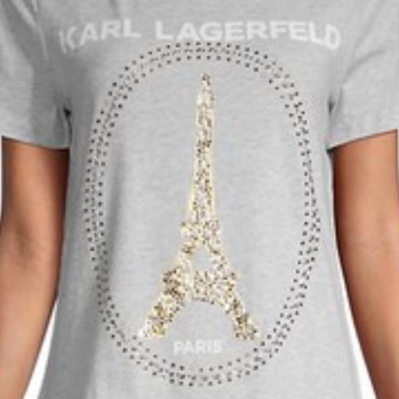 Karl Lagerfeld 3X Paris Eiffel Tower Grey Heath Sequin T shirt Graphic - Picture 2 of 12